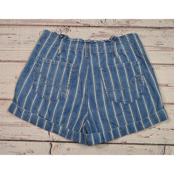 American Eagle Striped Pleated Cuffed Shorts Women Junior Size 0 Pre-Owned - Picture 10 of 11
